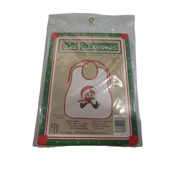 Wee Winsomes Willies Bib Christmas Cross Stitch Kit Elf Puppy Dog 1984 New - Picture 3 of 9